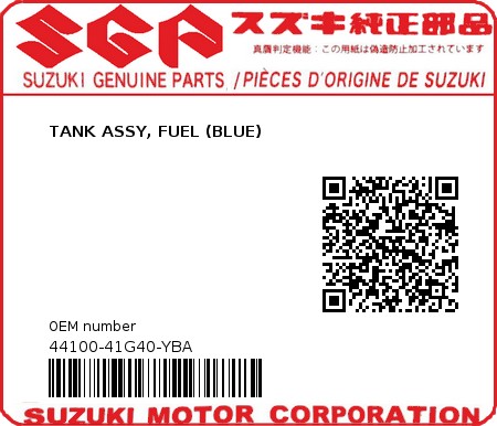 Product image: Suzuki - 44100-41G40-YBA - TANK ASSY, FUEL (BLUE)  0