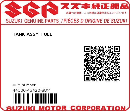 Product image: Suzuki - 44100-43420-88M - TANK ASSY, FUEL  0