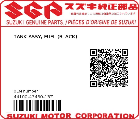 Product image: Suzuki - 44100-43450-13Z - TANK ASSY, FUEL (BLACK)  0