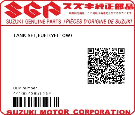 Product image: Suzuki - 44100-43851-25Y - TANK SET,FUEL(YELLOW)  0