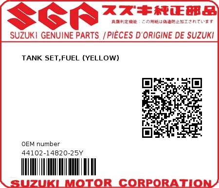 Product image: Suzuki - 44102-14820-25Y - TANK SET,FUEL (YELLOW)  0