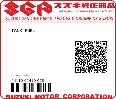 Product image: Suzuki - 44110-02410-07S - TANK, FUEL  0