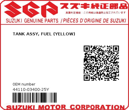 Product image: Suzuki - 44110-03400-25Y - TANK ASSY, FUEL (YELLOW)  0