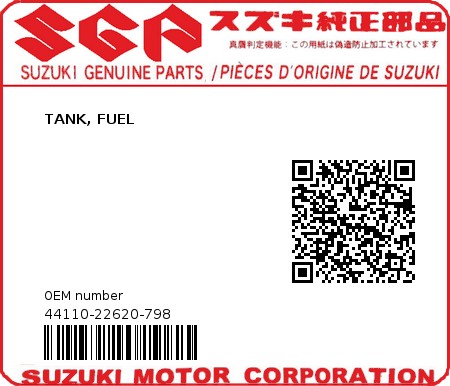 Product image: Suzuki - 44110-22620-798 - TANK, FUEL  0