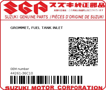 Product image: Suzuki - 44261-36C10 - GROMMET, FUEL TANK INLET          0