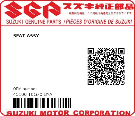 Product image: Suzuki - 45100-10G70-BYA - SEAT ASSY  0