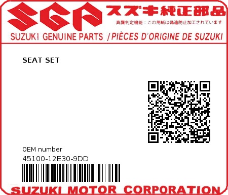 Product image: Suzuki - 45100-12E30-9DD - SEAT SET  0
