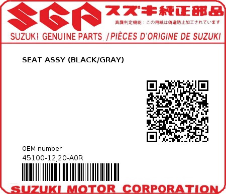 Product image: Suzuki - 45100-12J20-A0R - SEAT ASSY (BLACK/GRAY)  0