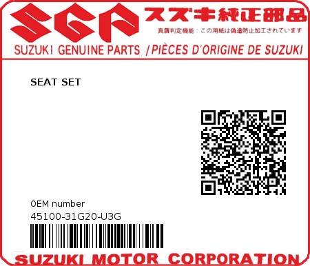Product image: Suzuki - 45100-31G20-U3G - SEAT SET  0