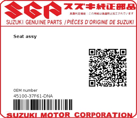 Product image: Suzuki - 45100-37F61-DNA - Seat assy  0