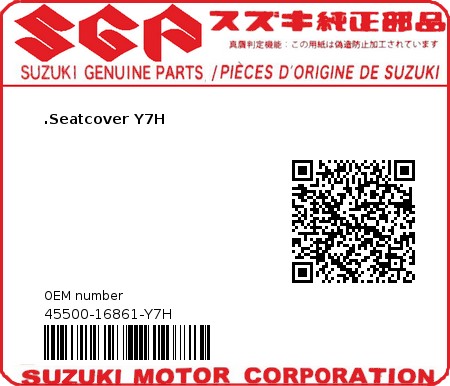 Product image: Suzuki - 45500-16861-Y7H - SEAT TAIL COVER  0