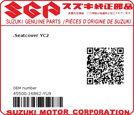 Product image: Suzuki - 45500-16862-YU9 - .Seatcover YC2  0