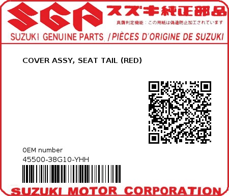 Product image: Suzuki - 45500-38G10-YHH - COVER ASSY, SEAT TAIL (RED)  0
