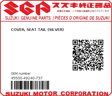 Product image: Suzuki - 45500-49240-737 - COVER, SEAT TAIL (SILVER)  0