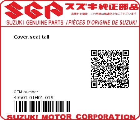 Product image: Suzuki - 45501-01H01-019 - Cover,seat tail  0