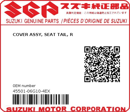 Product image: Suzuki - 45501-06G10-4EX - COVER ASSY, SEAT TAIL, R  0