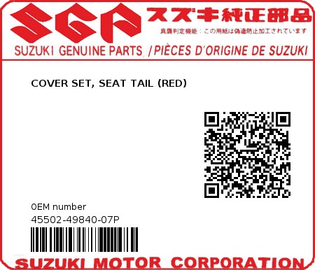 Product image: Suzuki - 45502-49840-07P - COVER SET, SEAT TAIL (RED)  0