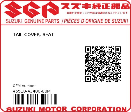 Product image: Suzuki - 45510-43400-88M - TAIL COVER, SEAT  0