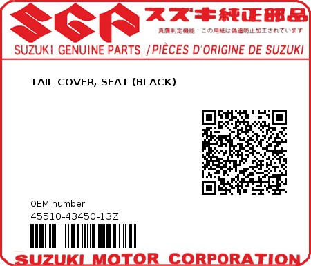 Product image: Suzuki - 45510-43450-13Z - TAIL COVER, SEAT (BLACK)  0