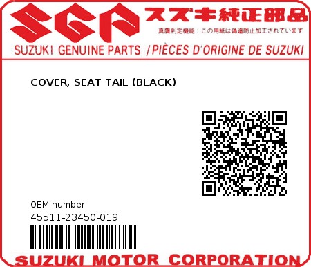 Product image: Suzuki - 45511-23450-019 - COVER, SEAT TAIL (BLACK)  0