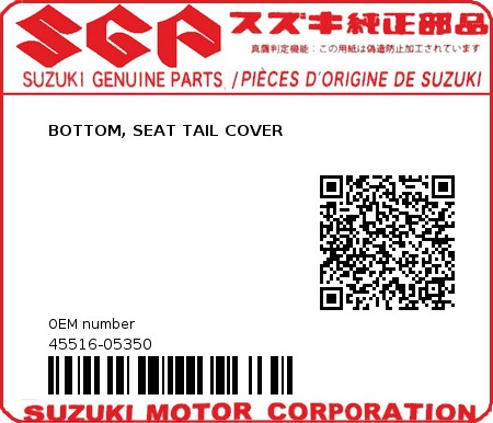 Product image: Suzuki - 45516-05350 - BOTTOM, SEAT TAIL COVER          0