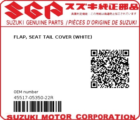 Product image: Suzuki - 45517-05350-22R - FLAP, SEAT TAIL COVER (WHITE)  0