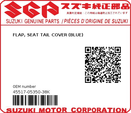Product image: Suzuki - 45517-05350-38K - FLAP, SEAT TAIL COVER (BLUE)  0