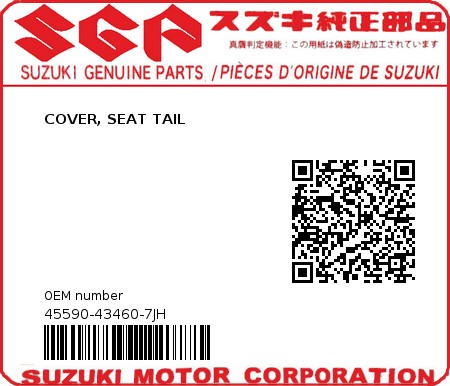 Product image: Suzuki - 45590-43460-7JH - COVER, SEAT TAIL  0