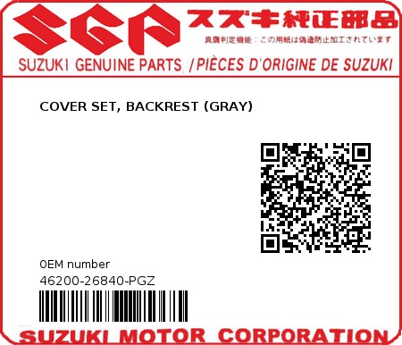 Product image: Suzuki - 46200-26840-PGZ - COVER SET, BACKREST (GRAY)  0