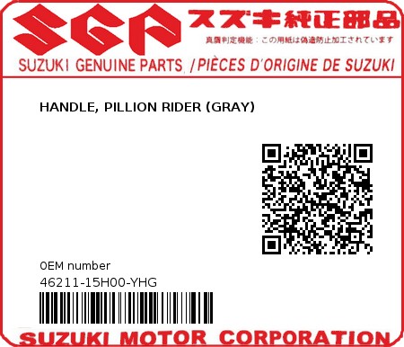 Product image: Suzuki - 46211-15H00-YHG - HANDLE, PILLION RIDER (GRAY)  0