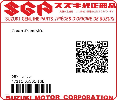 Product image: Suzuki - 47211-05301-13L - Cover,frame,l(u  0