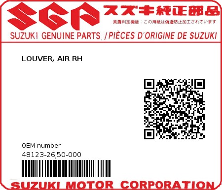 Product image: Suzuki - 48123-26J50-000 - LOUVER, AIR RH  0