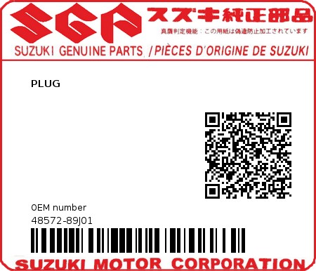 Product image: Suzuki - 48572-89J01 - PLUG  0