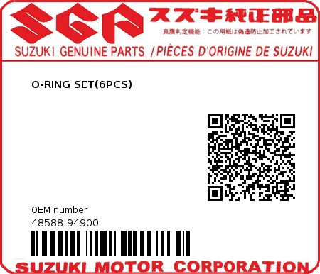 Product image: Suzuki - 48588-94900 - O-RING SET(6PCS)  0