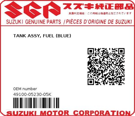 Product image: Suzuki - 49100-05230-05K - TANK ASSY, FUEL (BLUE)  0