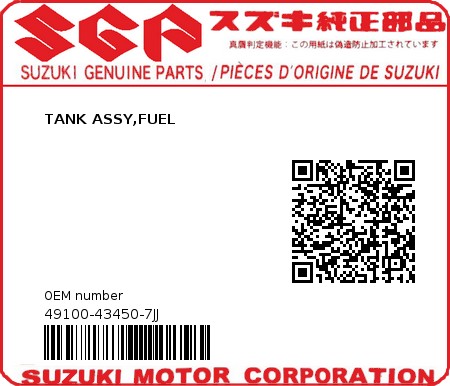 Product image: Suzuki - 49100-43450-7JJ - TANK ASSY,FUEL  0