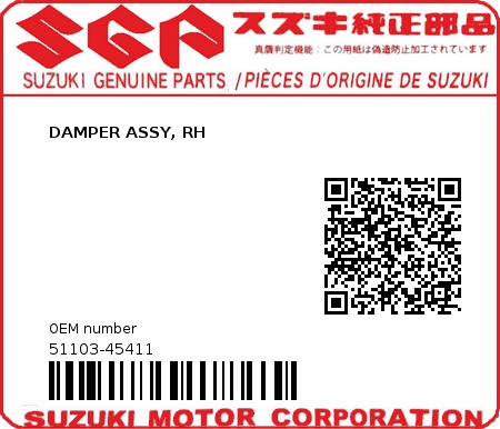 Product image: Suzuki - 51103-45411 - DAMPER ASSY, RH          0