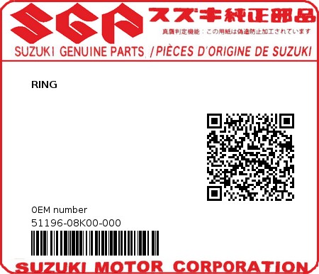 Product image: Suzuki - 51196-08K00-000 - RING  0