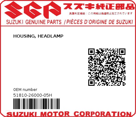 Product image: Suzuki - 51810-26000-05H - HOUSING, HEADLAMP  0