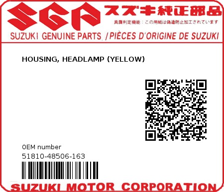 Product image: Suzuki - 51810-48506-163 - HOUSING, HEADLAMP (YELLOW)  0