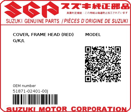 Product image: Suzuki - 51871-02401-00J - COVER, FRAME HEAD (RED)        MODEL G/K/L  0