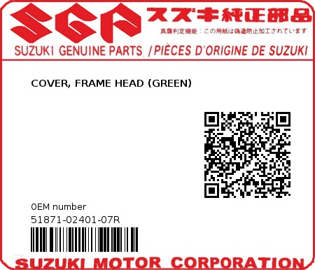 Product image: Suzuki - 51871-02401-07R - COVER, FRAME HEAD (GREEN)  0