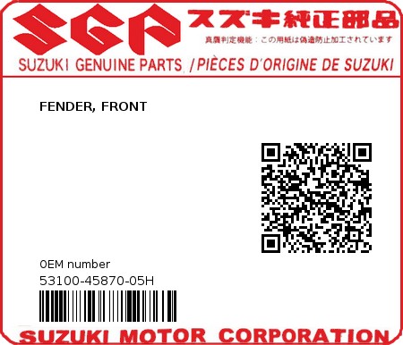 Product image: Suzuki - 53100-45870-05H - FENDER, FRONT  0