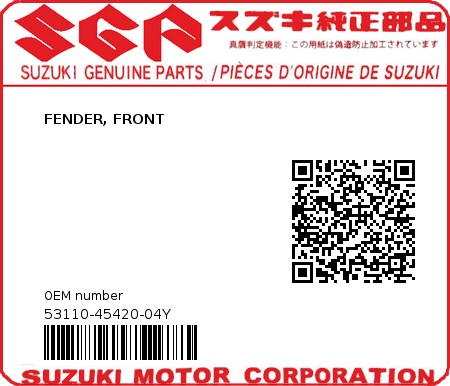 Product image: Suzuki - 53110-45420-04Y - FENDER, FRONT  0