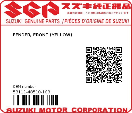 Product image: Suzuki - 53111-48510-163 - FENDER, FRONT (YELLOW)  0