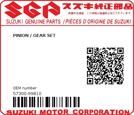 Product image: Suzuki - 57300-99810 - PINION / GEAR SET  0