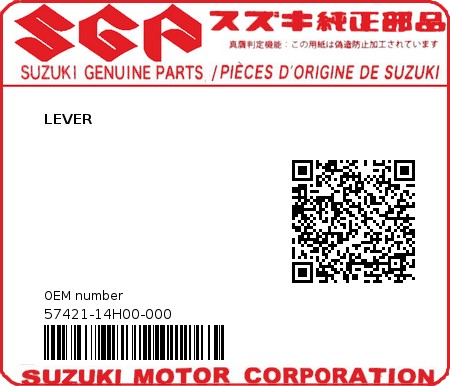 Product image: Suzuki - 57421-14H00-000 - LEVER  0