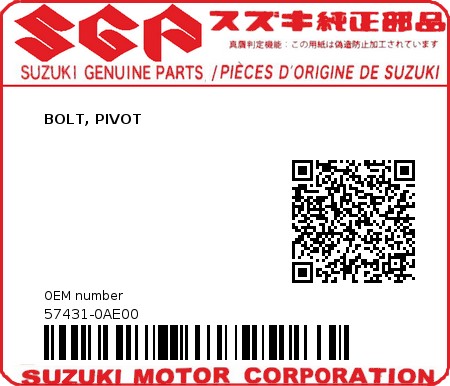 Product image: Suzuki - 57431-0AE00 - BOLT, PIVOT  0
