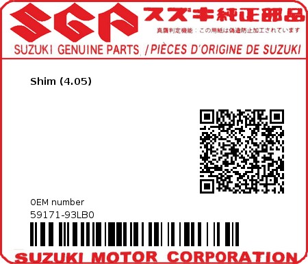 Product image: Suzuki - 59171-93LB0 - Shim (4.05)  0