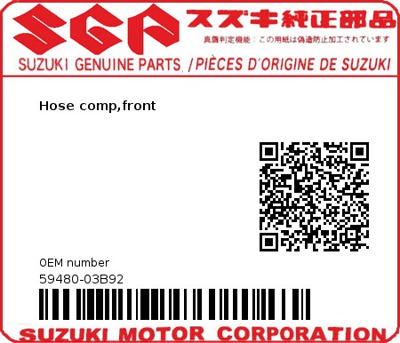 Product image: Suzuki - 59480-03B92 - Hose comp,front  0